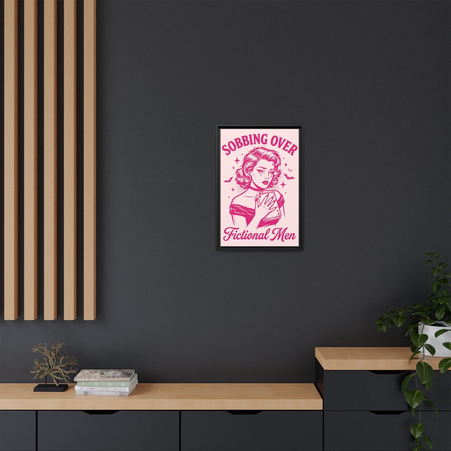 Framed Canvas Print — “Sobbing Over Fictional Men” Retro Pop Art