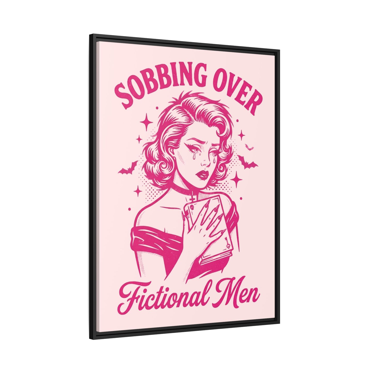Framed Canvas Print — “Sobbing Over Fictional Men” Retro Pop Art