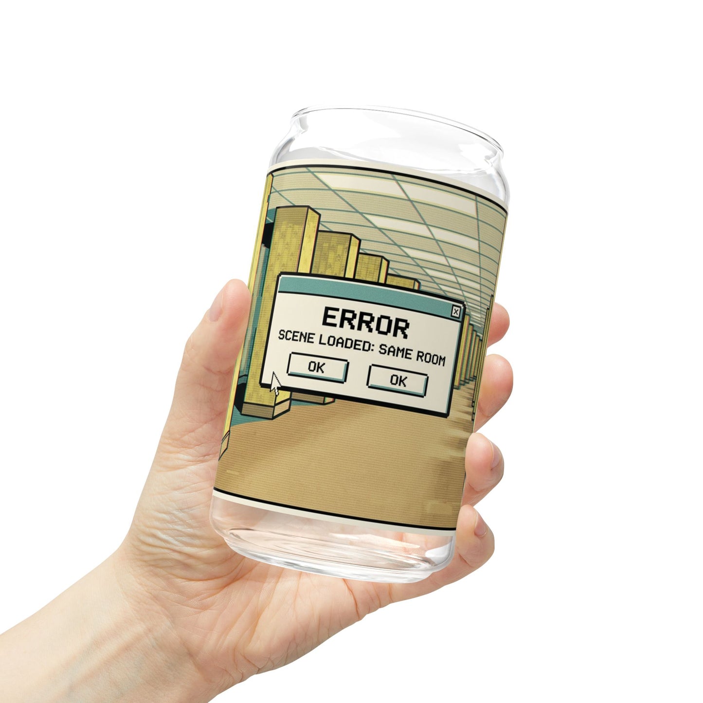 Liminal Space Sipper Glass with Bamboo Lid and  Straw |  Same Room Glass Can | Horror Cup | Weirdcore Iced Coffee Glass