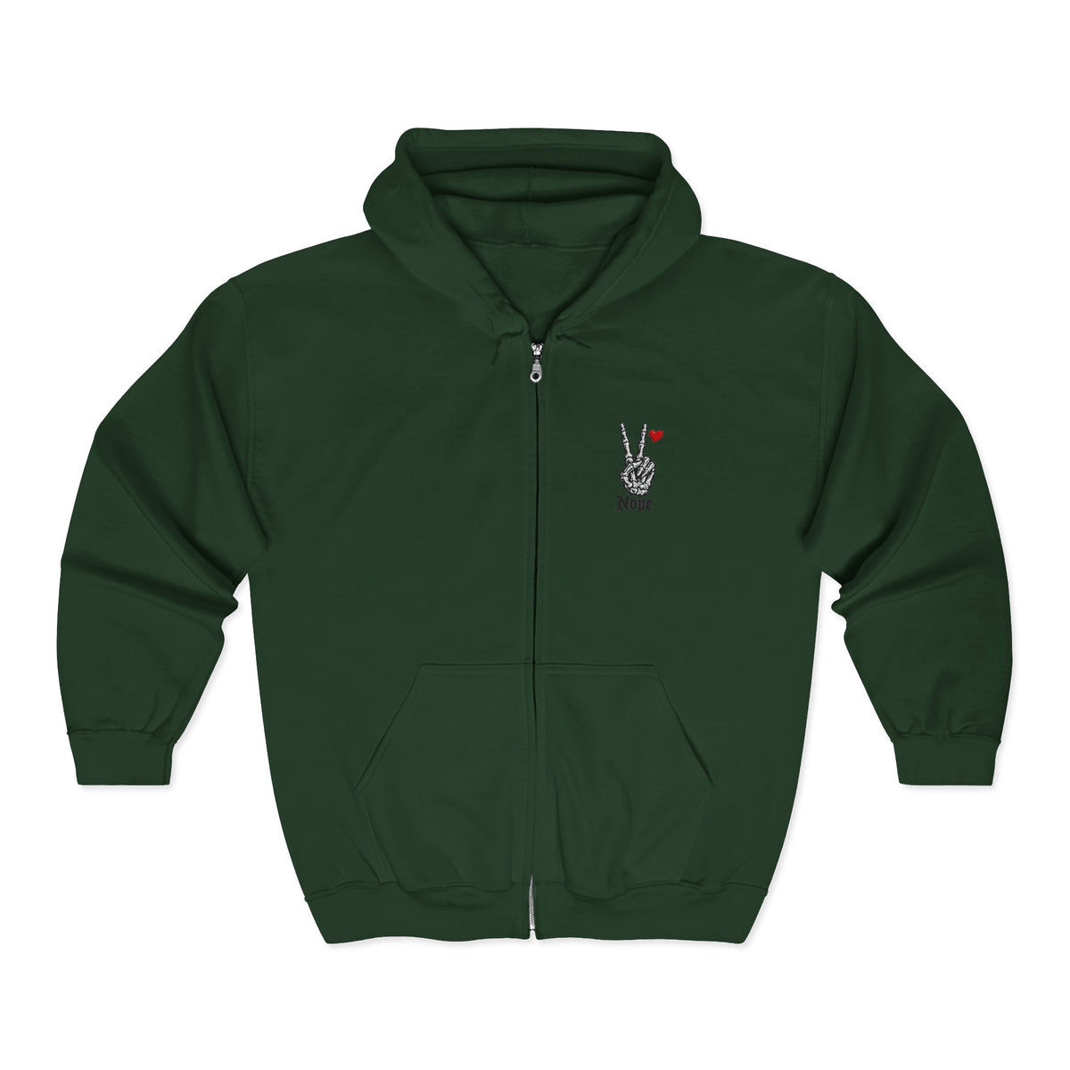 Peace Rabbit Zip Hoodie — Cute Bunny Giving Peace Sign with Tiny Red Heart