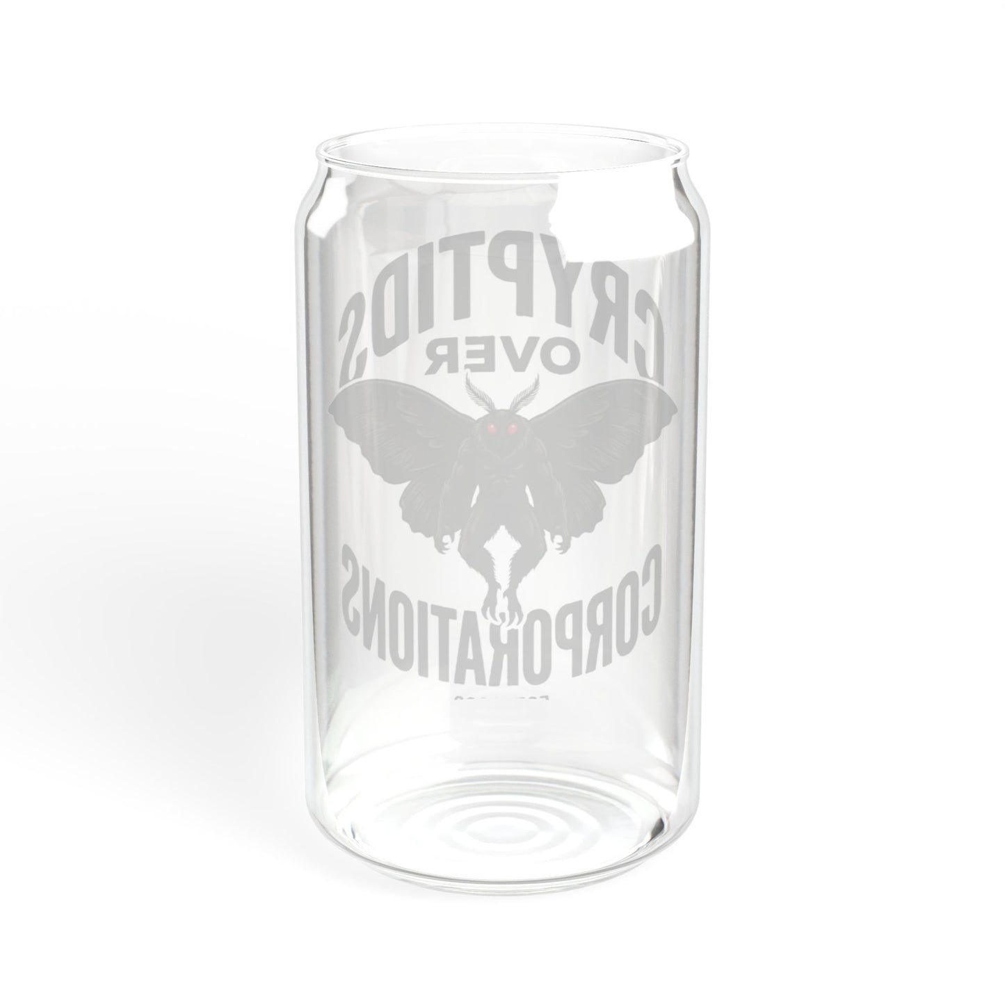 Cryptids Over Corporations Glass Can | Mothman Sipper Glass with Bamboo Lid & Straw | Funny Cryptid Iced Coffee Cup | Gothic Drinkware