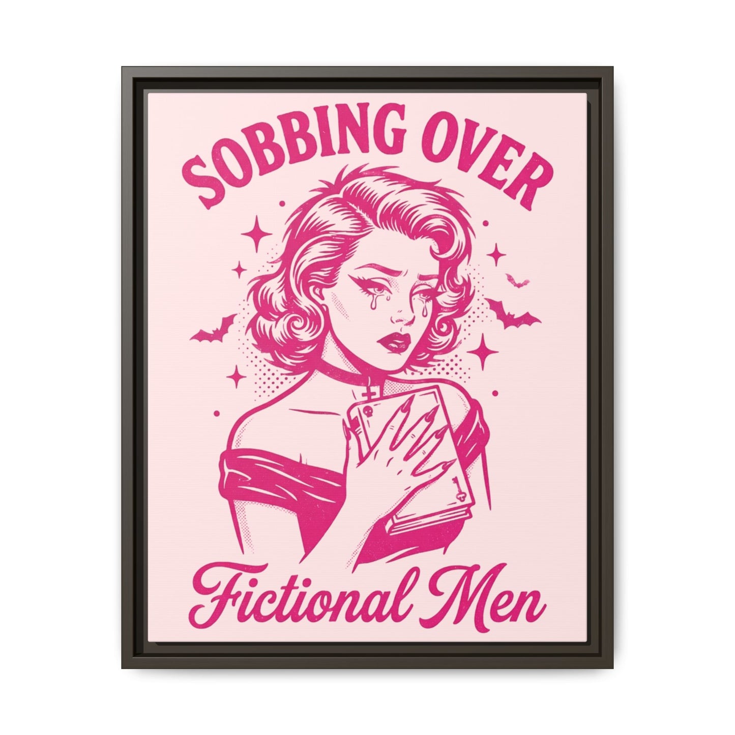 Framed Canvas Print — “Sobbing Over Fictional Men” Retro Pop Art