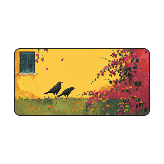 Dark Academia Raven Desk Mat | Gothic Floral Mouse Pad | Cottagecore Crow Desk Pad | Raven Office Decor | 16x32 Desk Mat