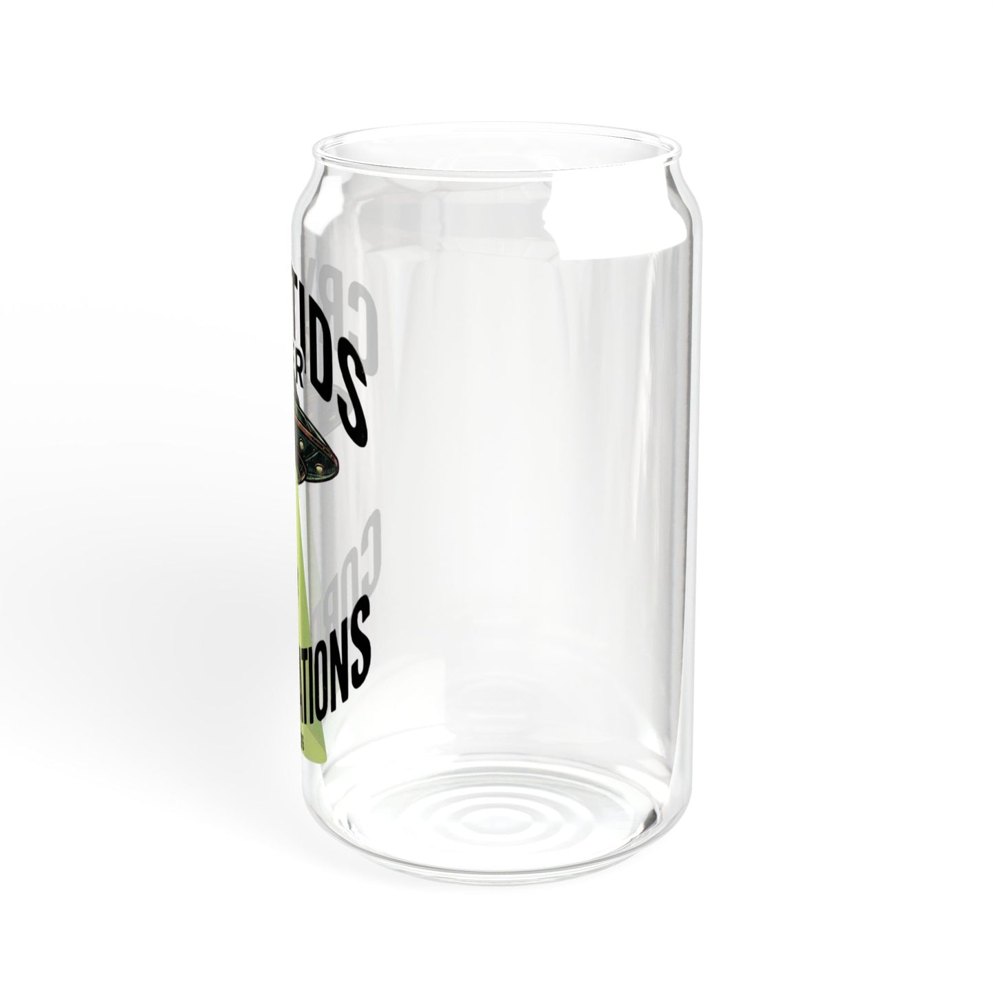 Cryptids Over Corporations Alien Glass Can | UFO Iced Coffee Cup with Bamboo Lid and Straw | Funny Alien Gift | Sci-Fi Drinkware