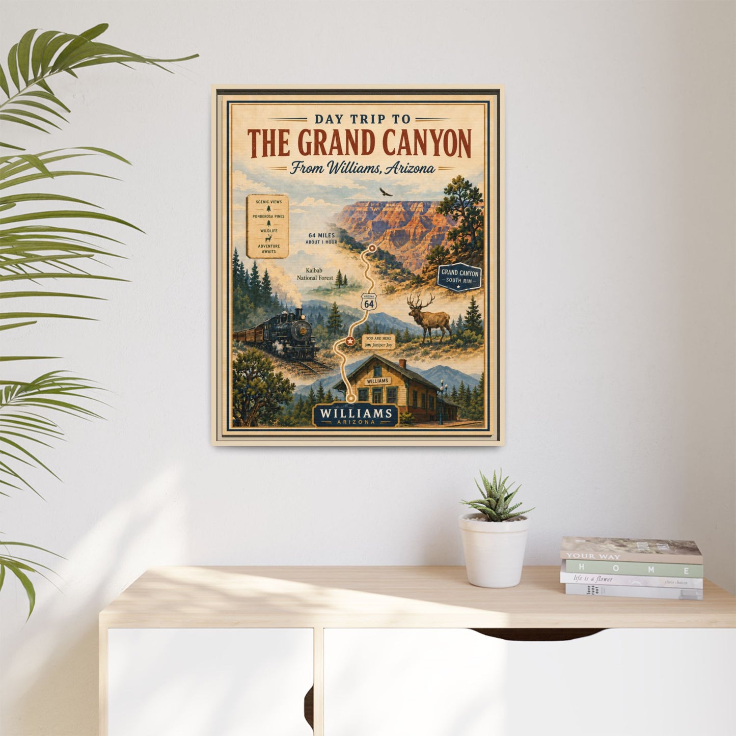 Grand Canyon Travel Poster Matte Canvas Framed Print — "Day Trip to The Grand Canyon"