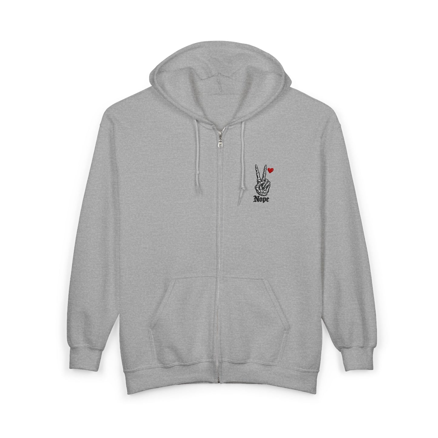 Peace Rabbit Zip Hoodie — Cute Bunny Giving Peace Sign with Tiny Red Heart