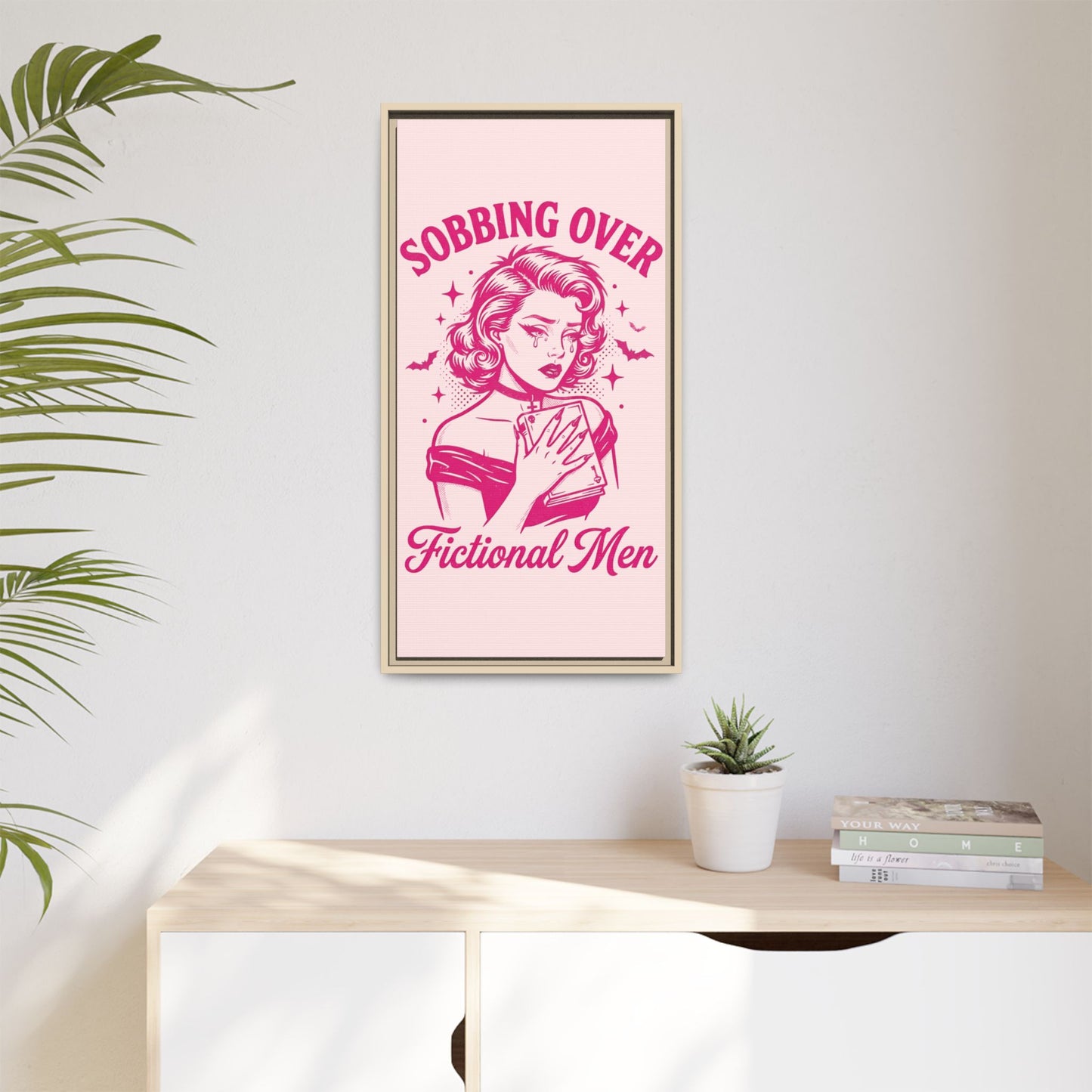 Framed Canvas Print — “Sobbing Over Fictional Men” Retro Pop Art