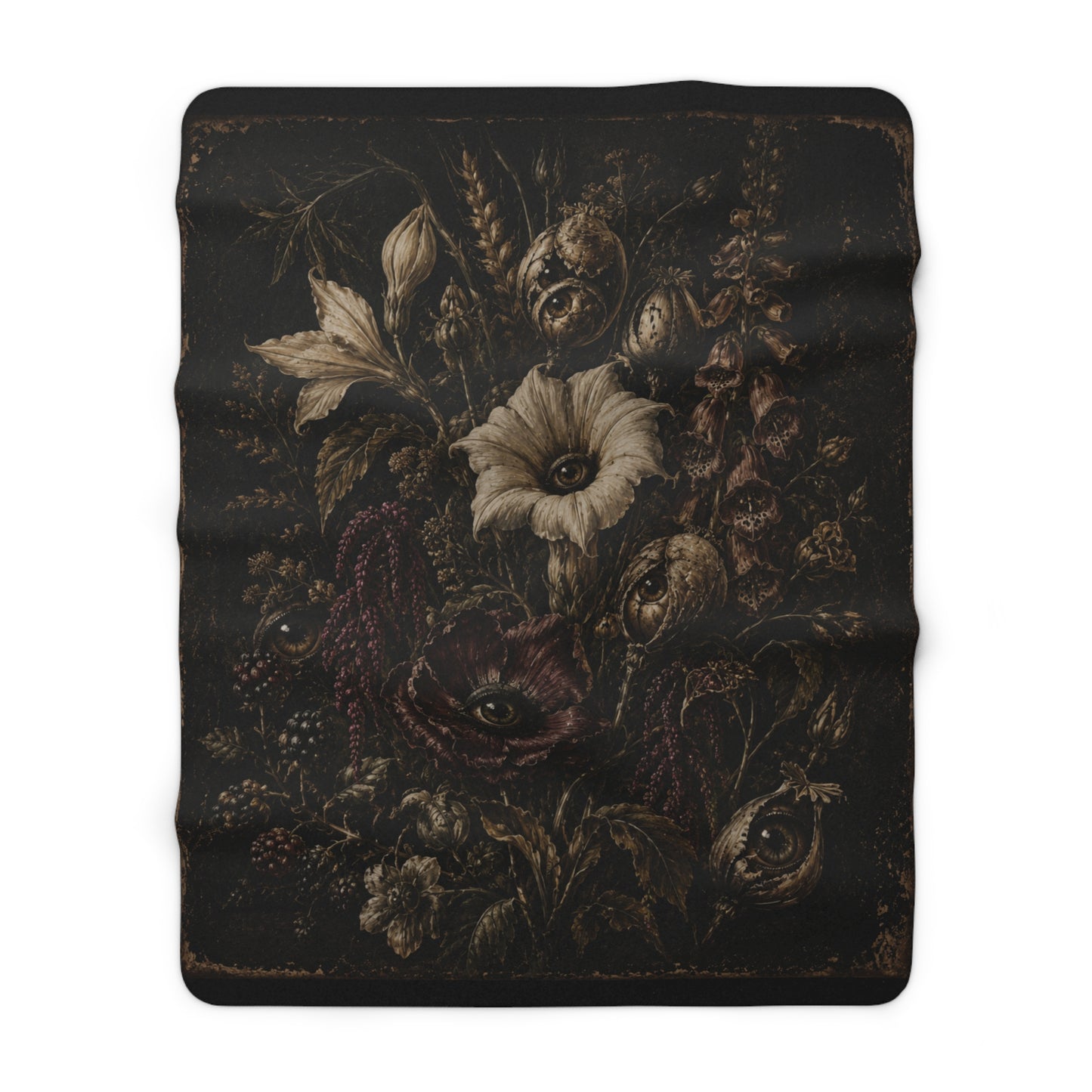 Sherpa Blanket — Dark Vintage Floral Bouquet Plush Throw