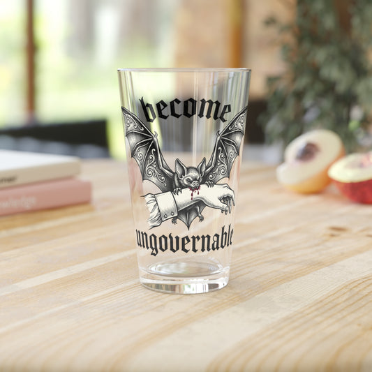Pint Glass - 'Become Ungovernable' Gothic Bat 16oz Beer Glass