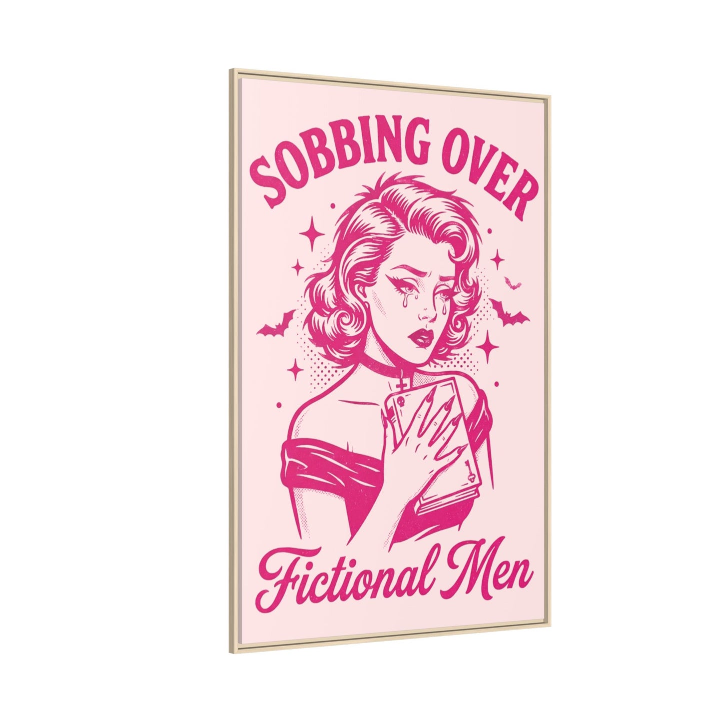 Framed Canvas Print — “Sobbing Over Fictional Men” Retro Pop Art