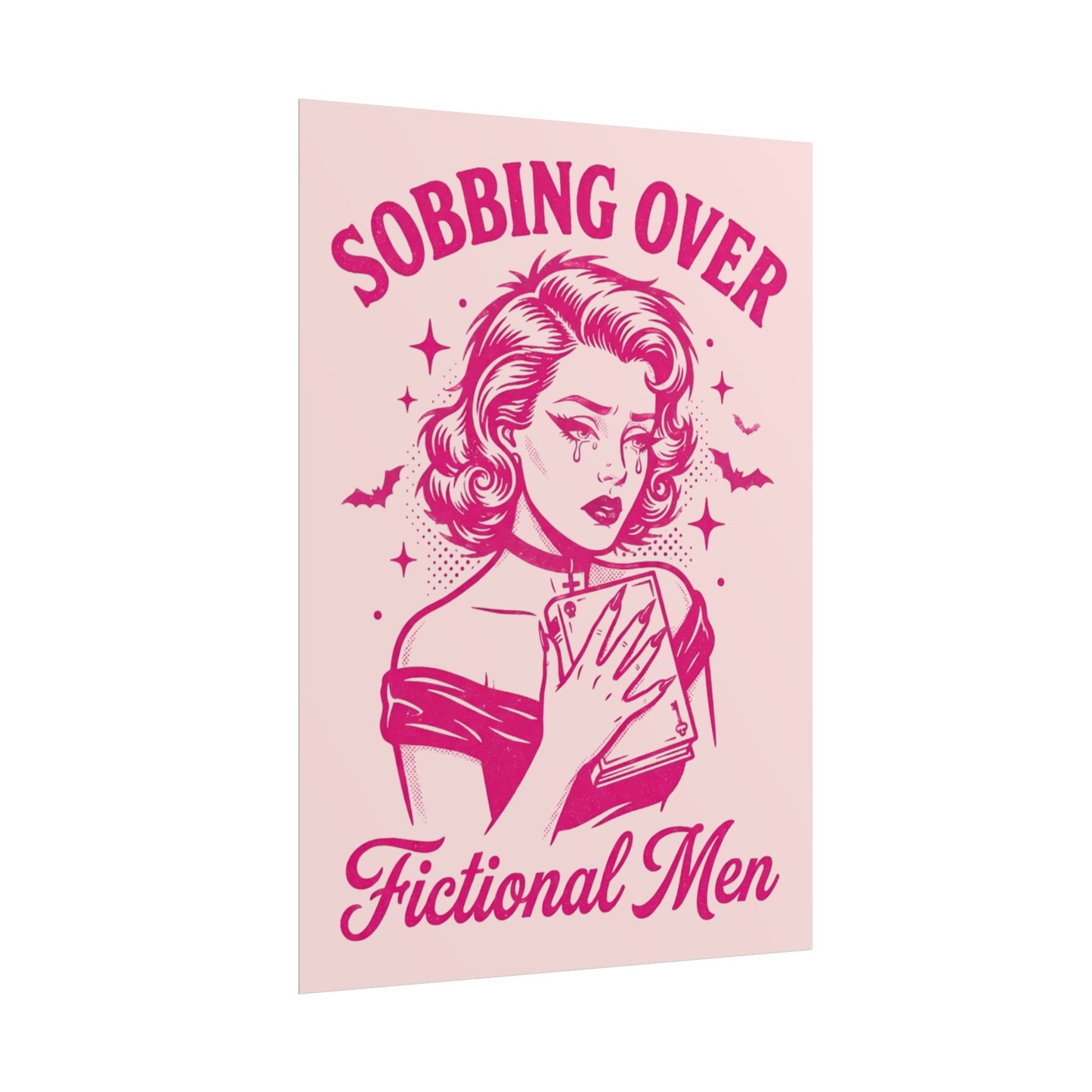 Rolled Poster — Sobbing Over Fictional Men Retro Pop Art Bookish Wall Art