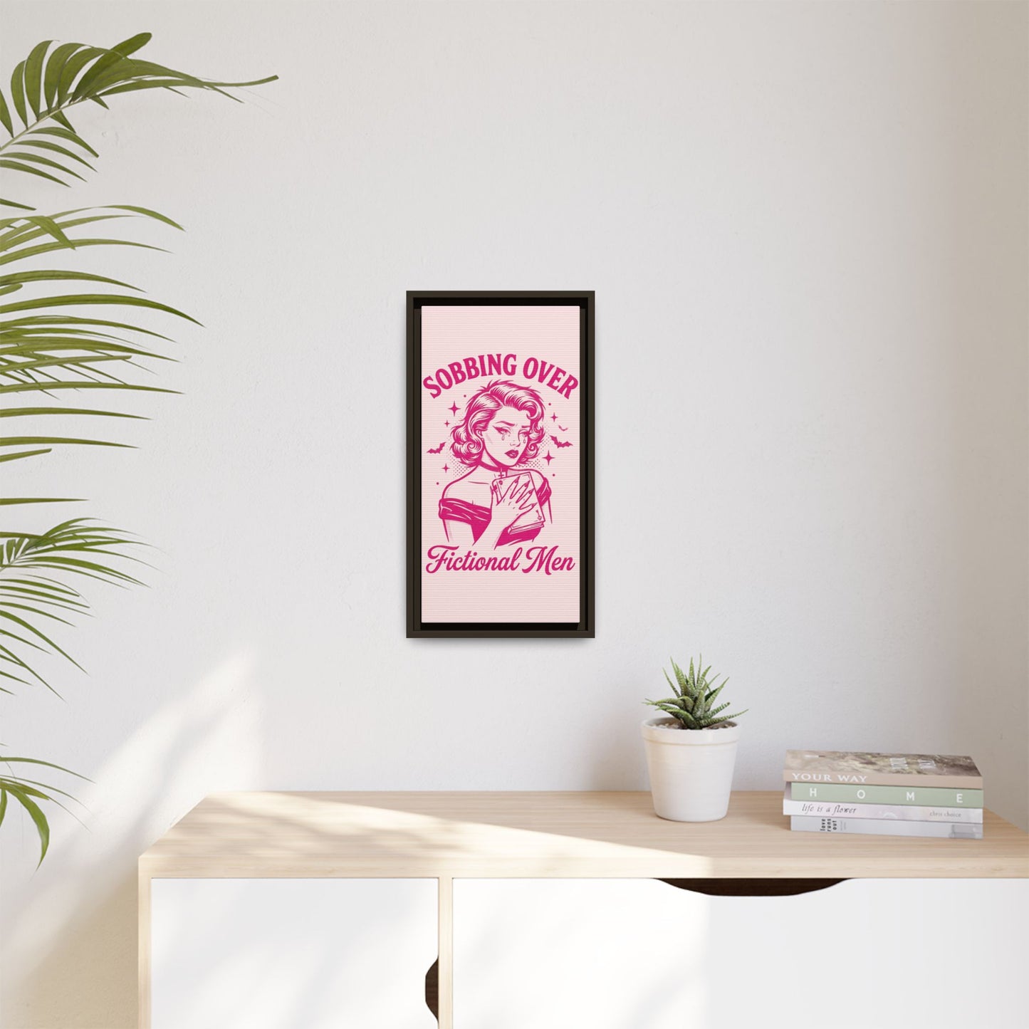 Framed Canvas Print — “Sobbing Over Fictional Men” Retro Pop Art