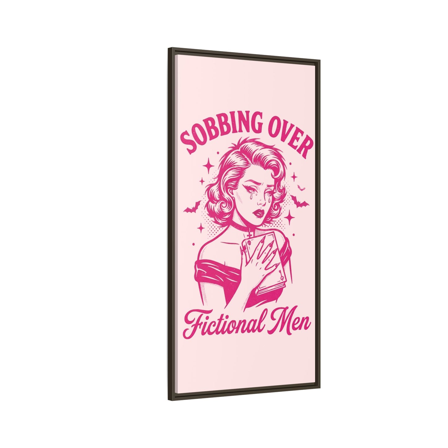 Framed Canvas Print — “Sobbing Over Fictional Men” Retro Pop Art