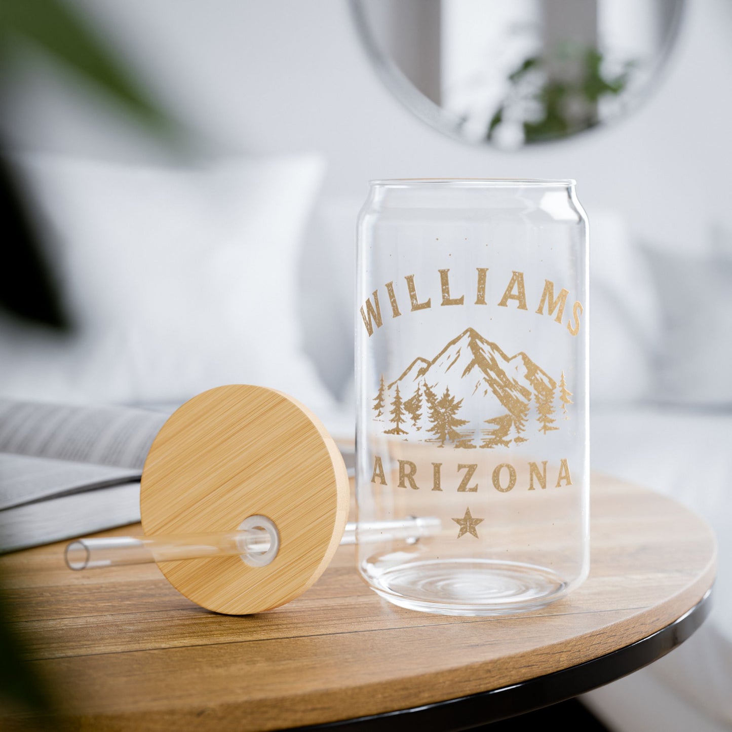 Williams Arizona Glass Sipper Cup with Bamboo Lid — 16oz Travel Tumbler