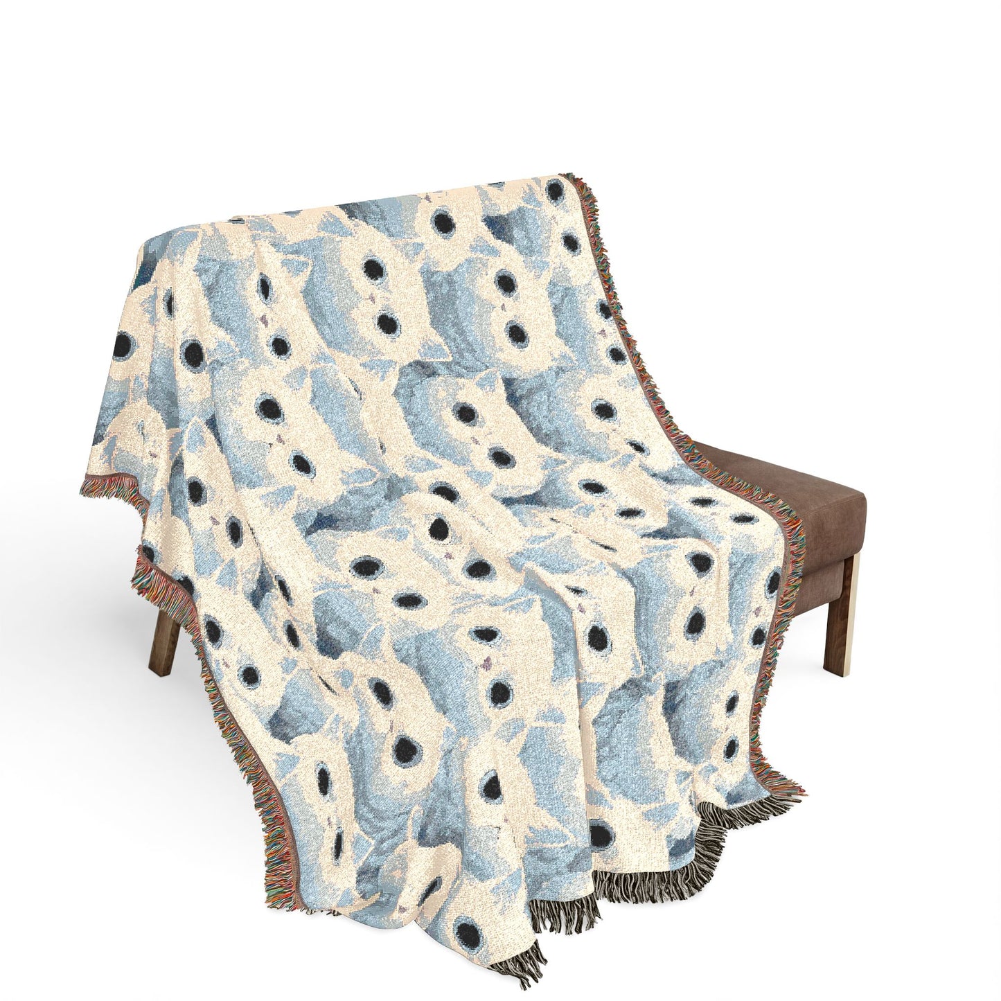 White Cat Woven Blanket — Cute Fluffy Cat Throw for Cat Lovers & Kawaii Cottagecore Decor