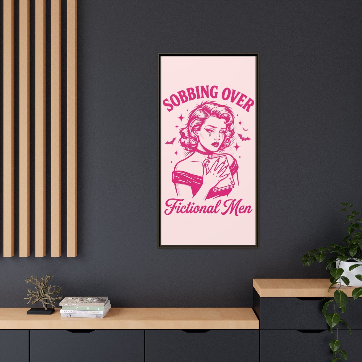 Framed Canvas Print — “Sobbing Over Fictional Men” Retro Pop Art