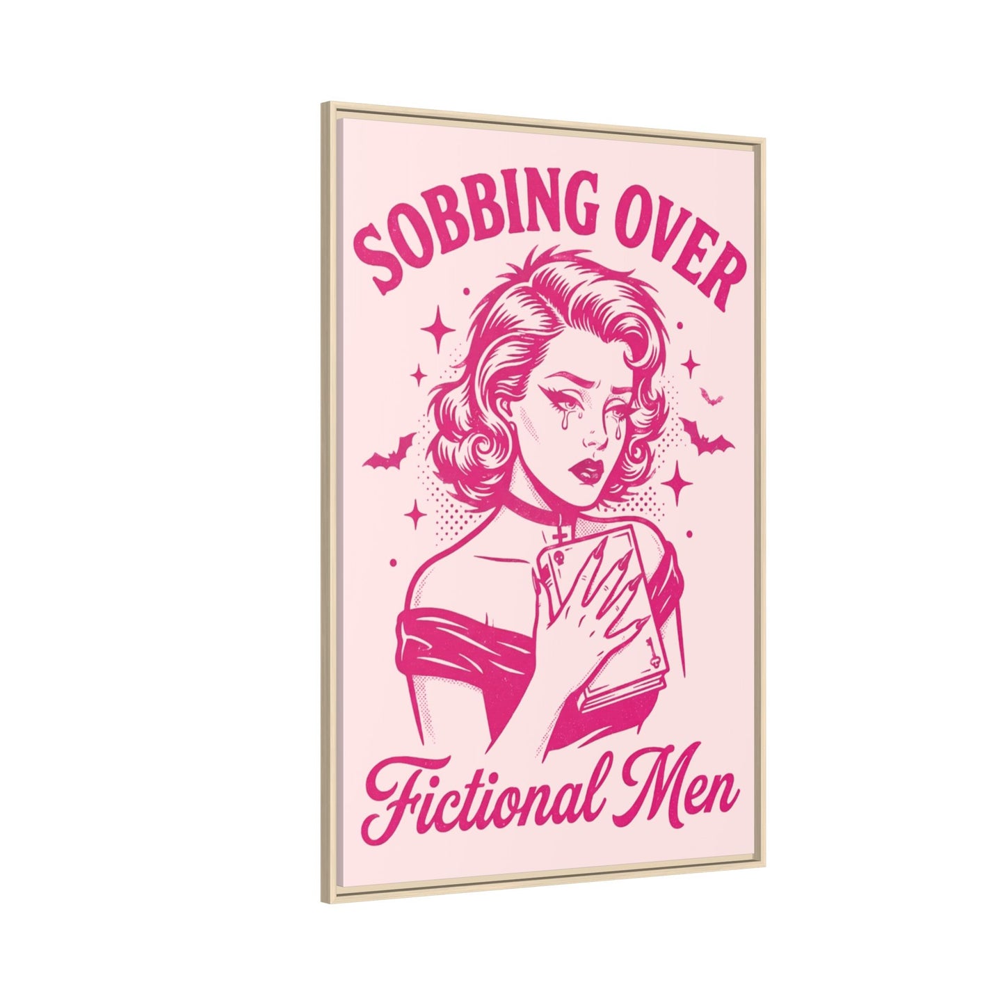 Framed Canvas Print — “Sobbing Over Fictional Men” Retro Pop Art