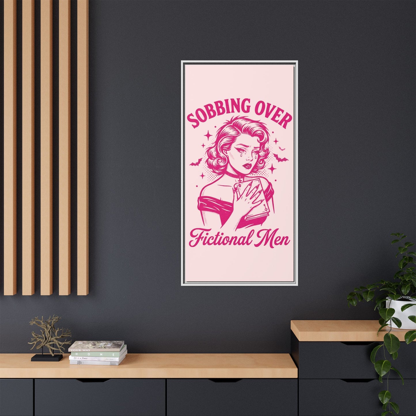 Framed Canvas Print — “Sobbing Over Fictional Men” Retro Pop Art