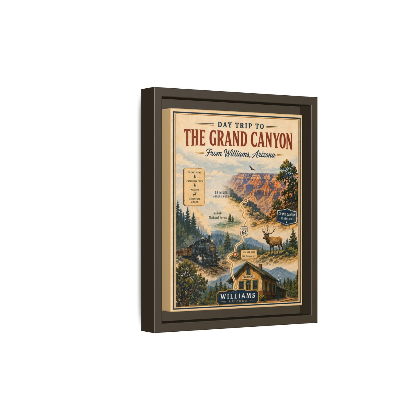Grand Canyon Travel Poster Matte Canvas Framed Print — "Day Trip to The Grand Canyon"