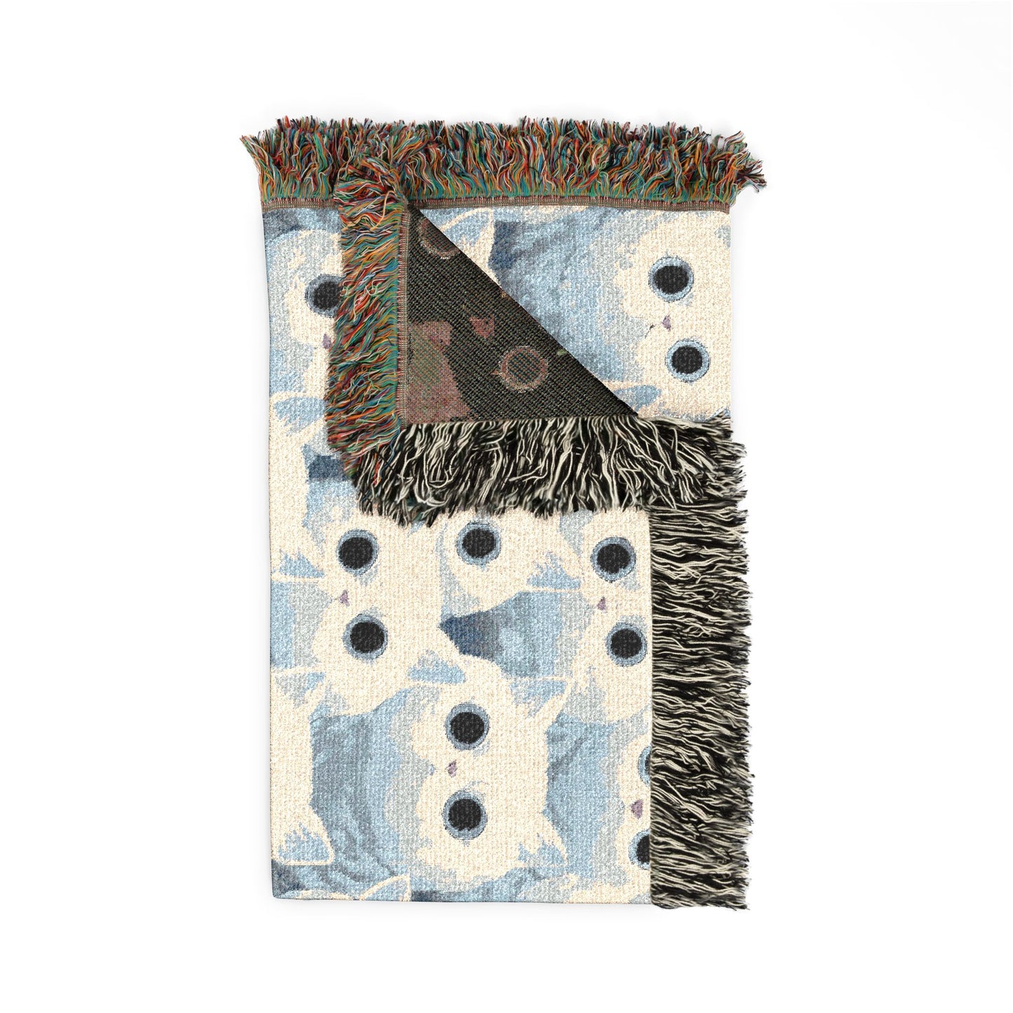 White Cat Woven Blanket — Cute Fluffy Cat Throw for Cat Lovers & Kawaii Cottagecore Decor