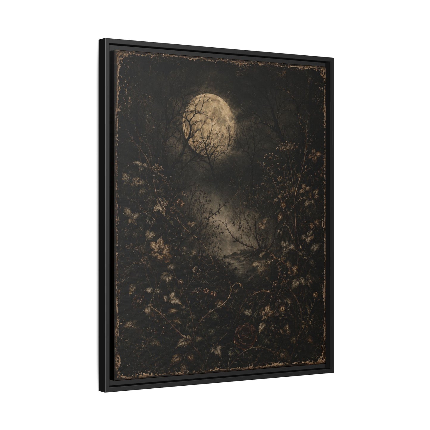 Framed Matte Canvas Art — Moonlit Forest Landscape