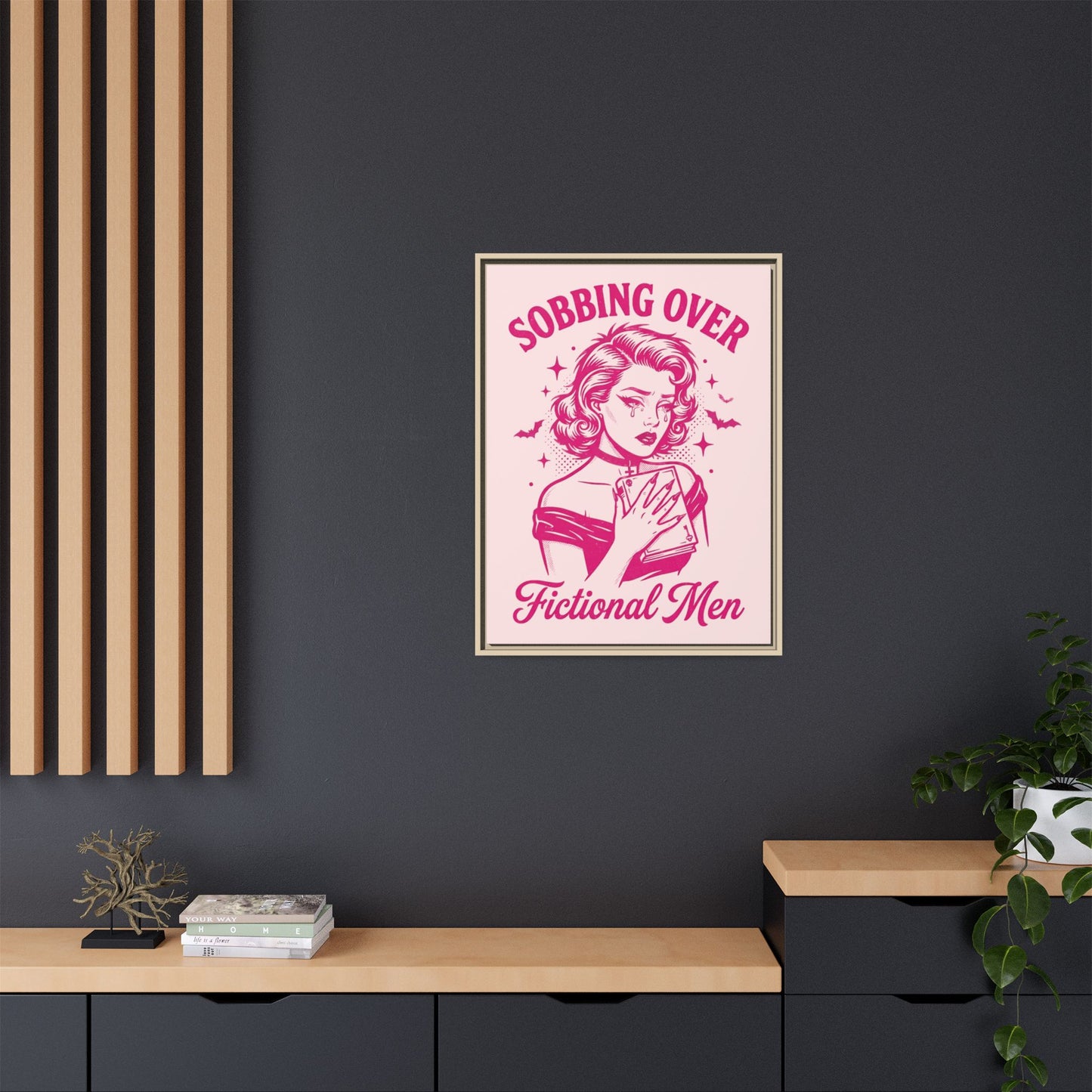 Framed Canvas Print — “Sobbing Over Fictional Men” Retro Pop Art