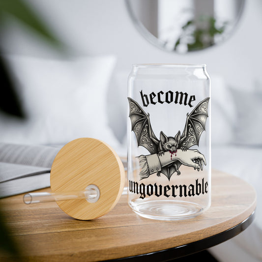 16oz Bat Sipper Glass — “Become Ungovernable” Gothic Straw Tumbler