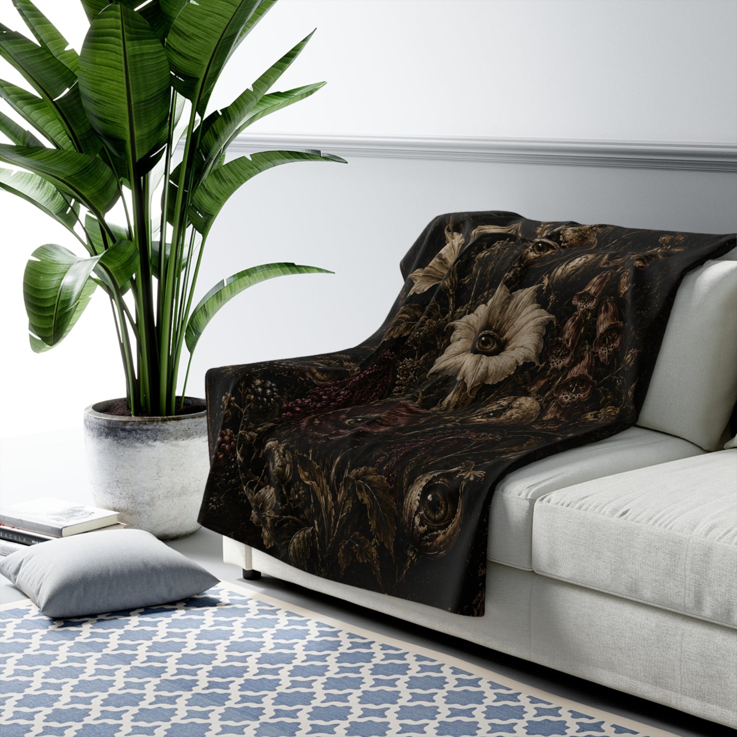 Sherpa Blanket — Dark Vintage Floral Bouquet Plush Throw