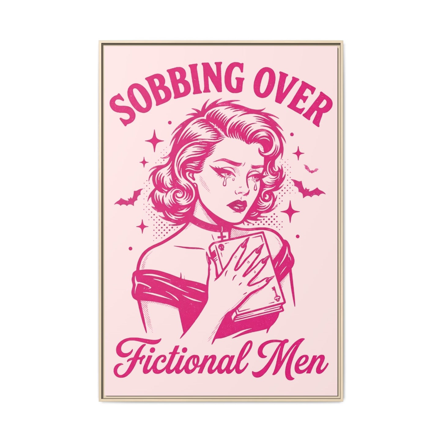 Framed Canvas Print — “Sobbing Over Fictional Men” Retro Pop Art