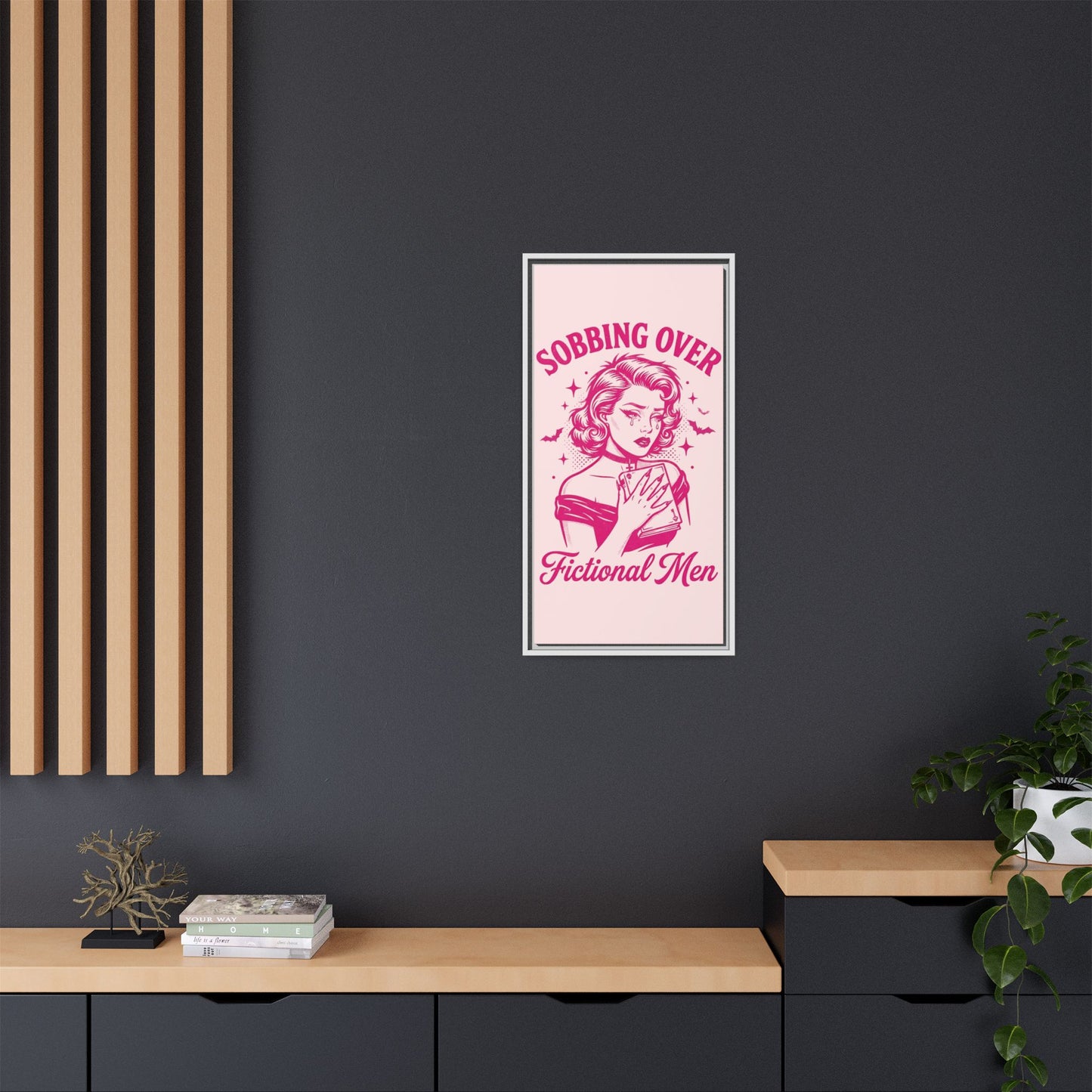 Framed Canvas Print — “Sobbing Over Fictional Men” Retro Pop Art