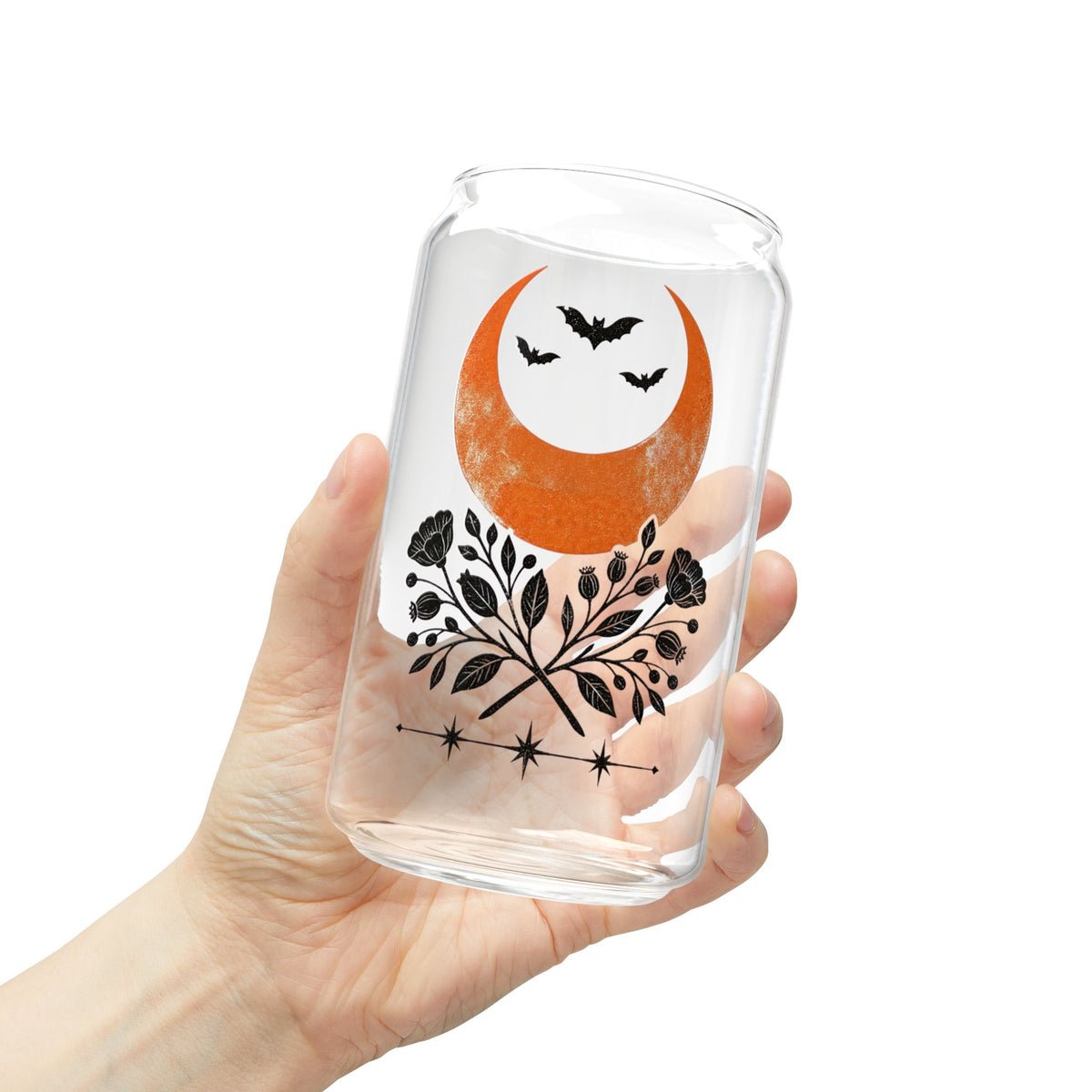 Sipper Glass - Crescent Moon & Botanicals 16oz Tumbler with Straw