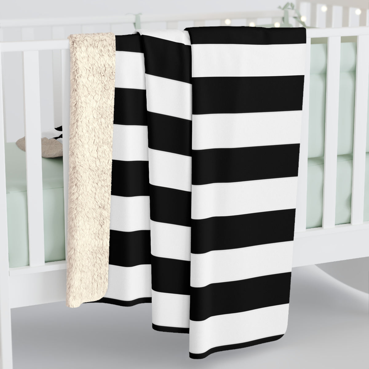 Black & White Striped Sherpa Blanket, Cozy Fleece Throw, Modern Gothic Home Decor, Minimalist Couch Blanket, Soft Bed Throw