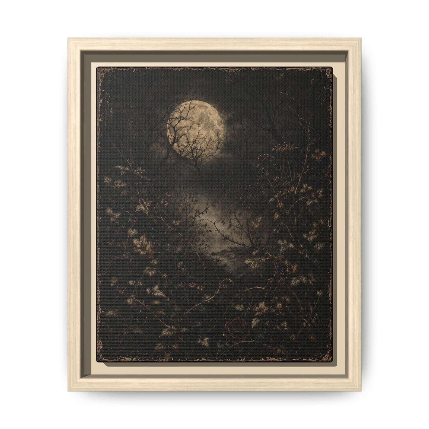 Framed Matte Canvas Art — Moonlit Forest Landscape