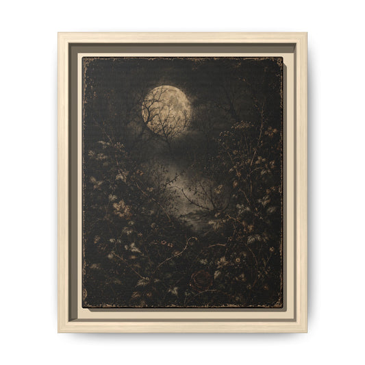 Framed Matte Canvas Art — Moonlit Forest Landscape