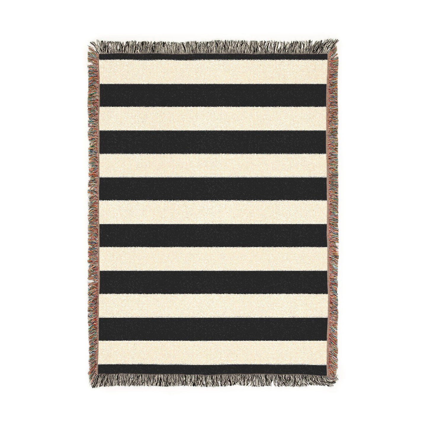 Black & White Striped Woven Blanket, Cotton Throw Blanket with Fringe, Gothic Home Decor, Modern Stripe Couch & Bed Throw
