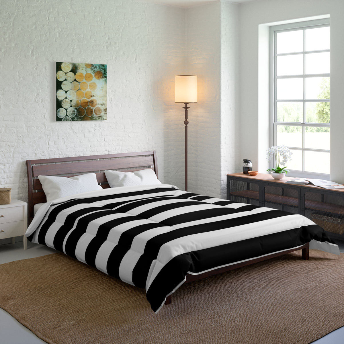 Black White Striped Comforter, Gothic Bedding, Modern Stripe Bedspread, Alternative Bedroom Decor, Monochrome Goth Comforter
