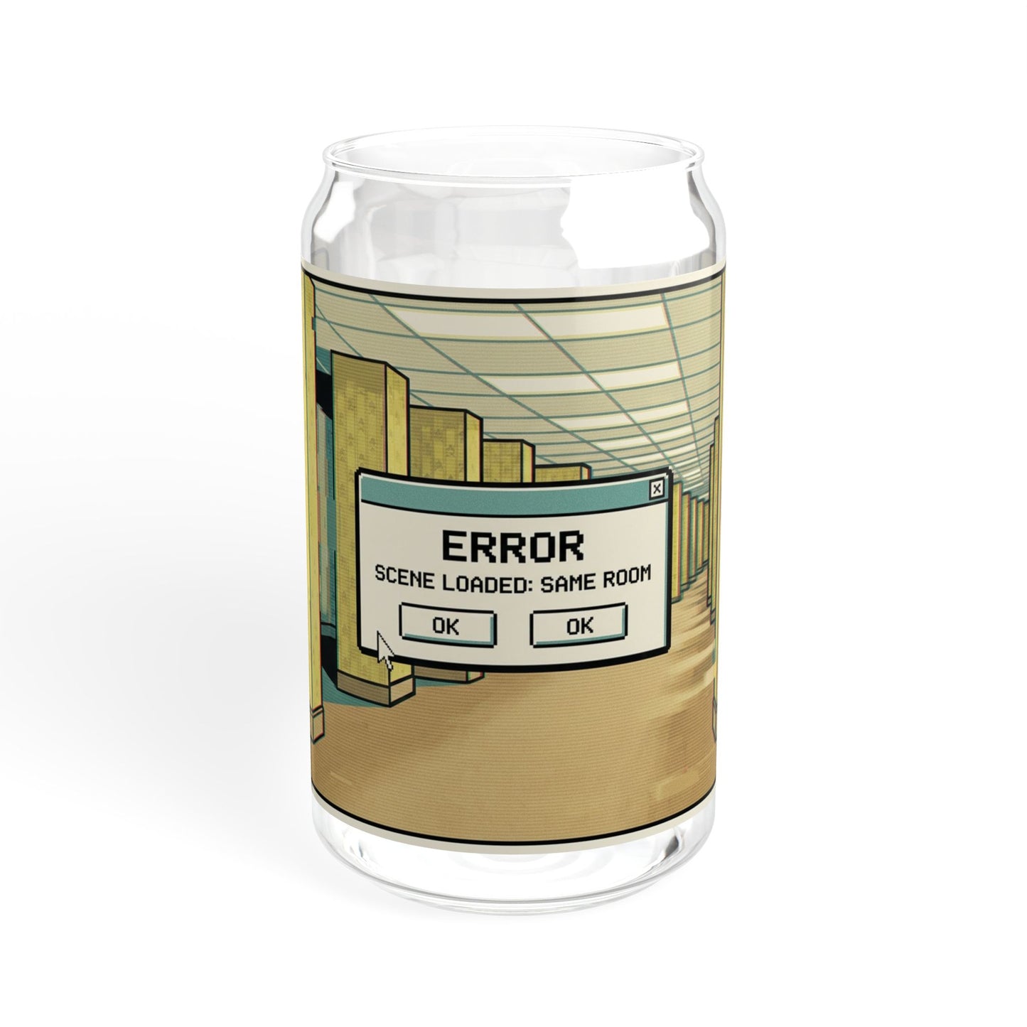 Liminal Space Sipper Glass with Bamboo Lid and  Straw |  Same Room Glass Can | Horror Cup | Weirdcore Iced Coffee Glass