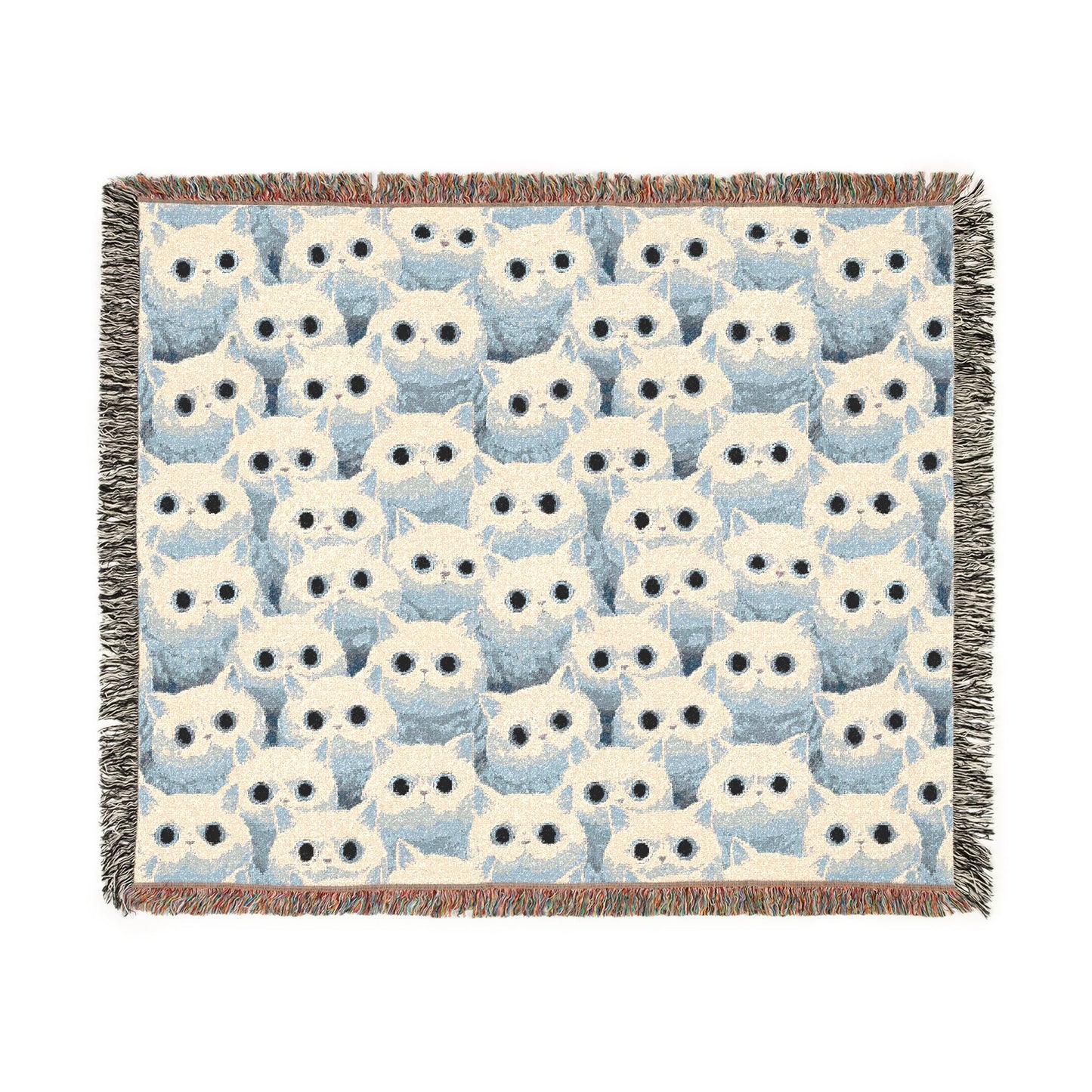 White Cat Woven Blanket — Cute Fluffy Cat Throw for Cat Lovers & Kawaii Cottagecore Decor