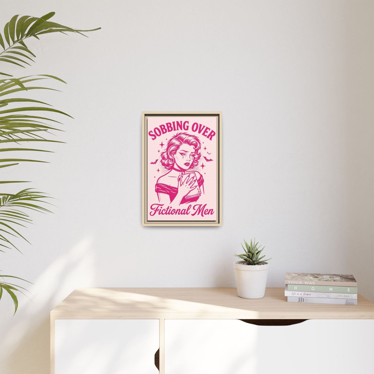 Framed Canvas Print — “Sobbing Over Fictional Men” Retro Pop Art