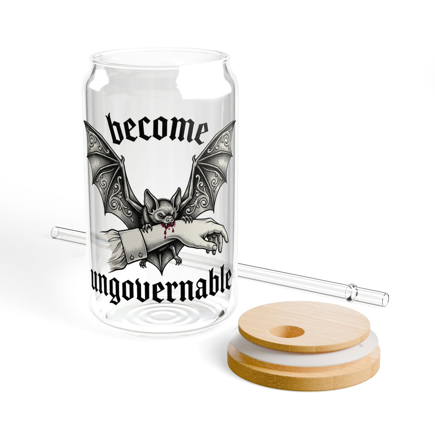 16oz Bat Sipper Glass — “Become Ungovernable” Gothic Straw Tumbler