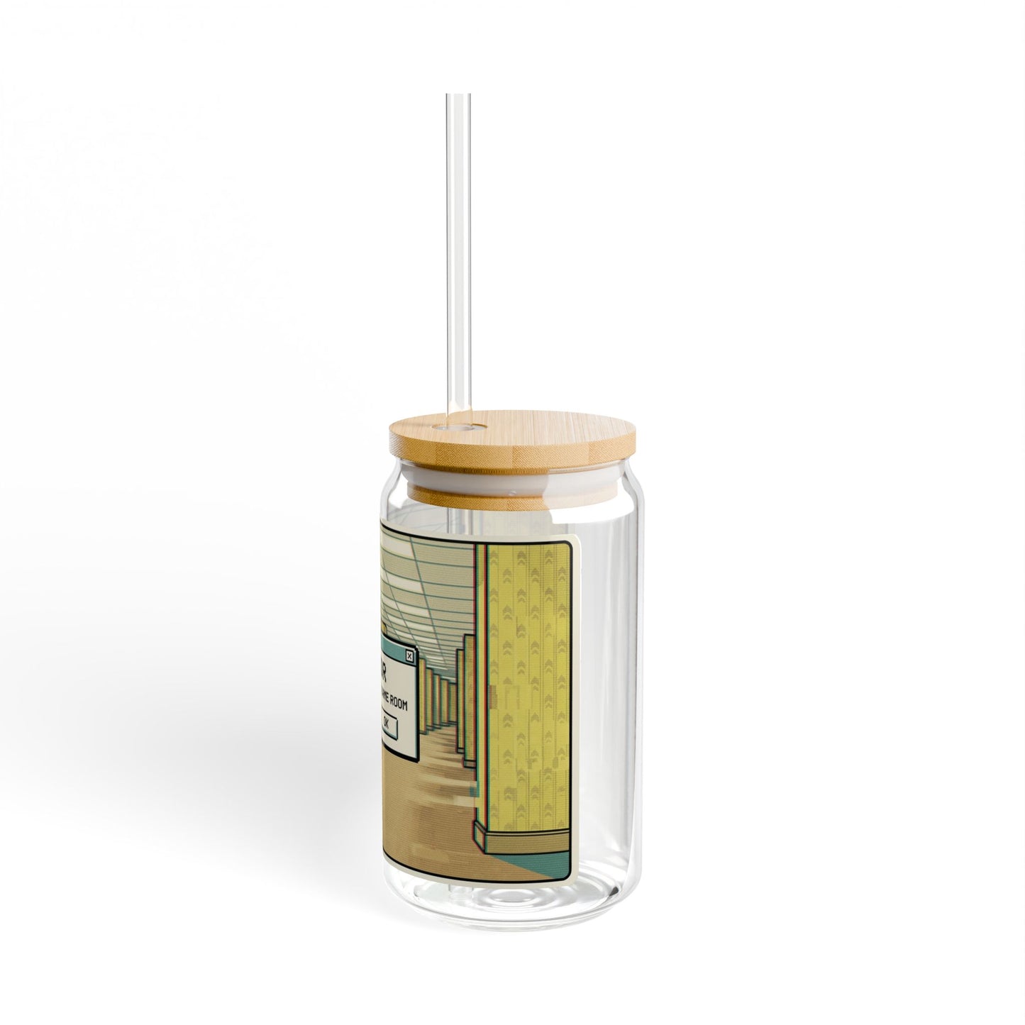 Liminal Space Sipper Glass with Bamboo Lid and  Straw |  Same Room Glass Can | Horror Cup | Weirdcore Iced Coffee Glass