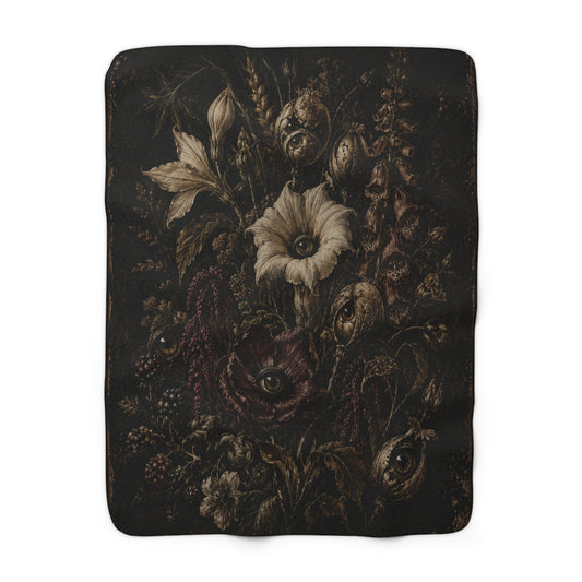 Sherpa Blanket — Dark Vintage Floral Bouquet Plush Throw