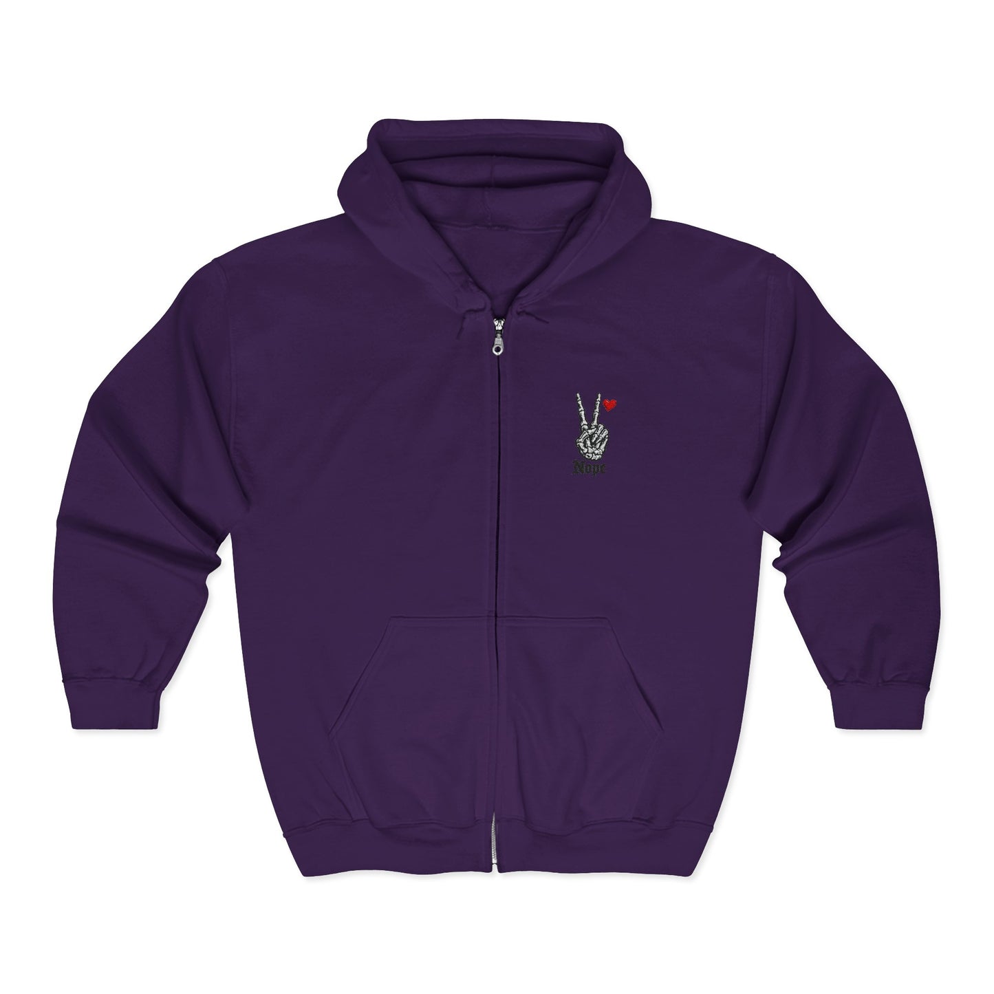 Peace Rabbit Zip Hoodie — Cute Bunny Giving Peace Sign with Tiny Red Heart
