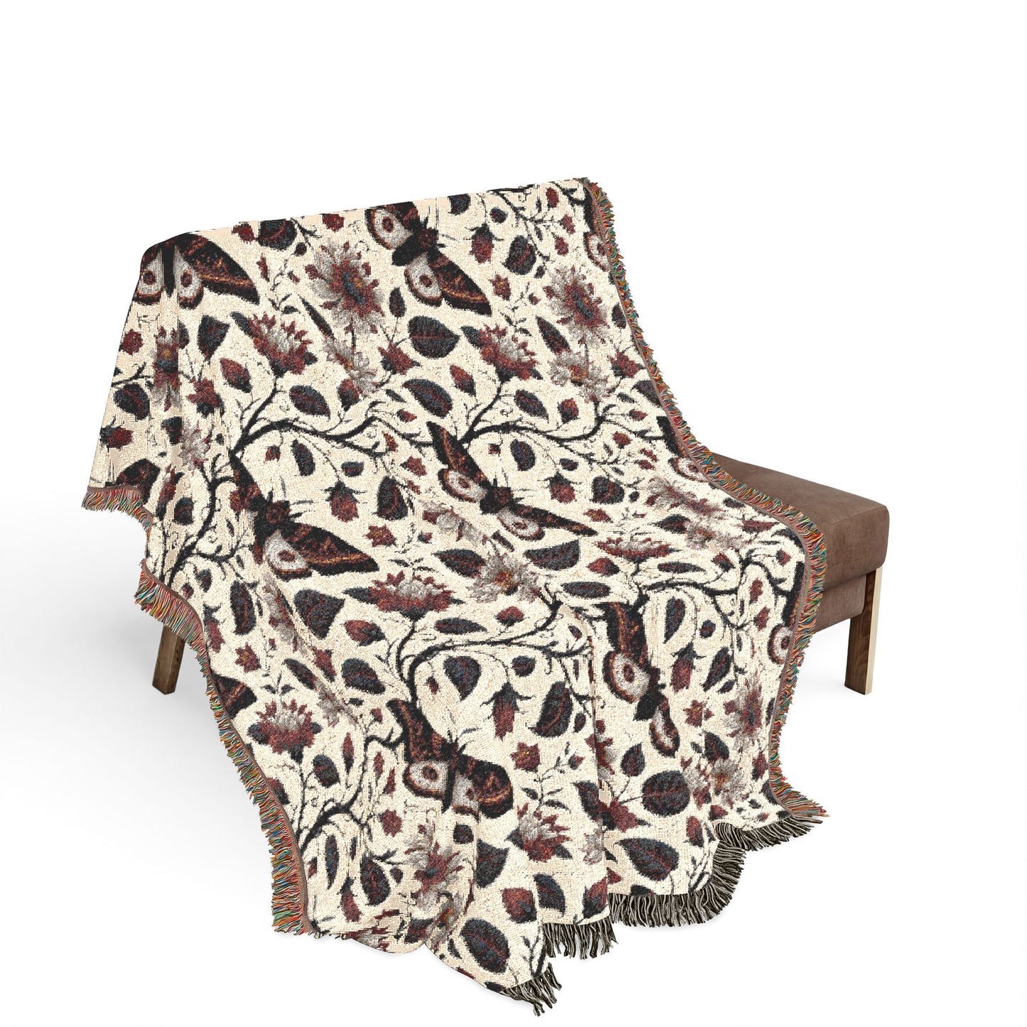 Gothic Floral Woven Blanket | Dark Botanical Moth Throw | Victorian Cottagecore Home Decor