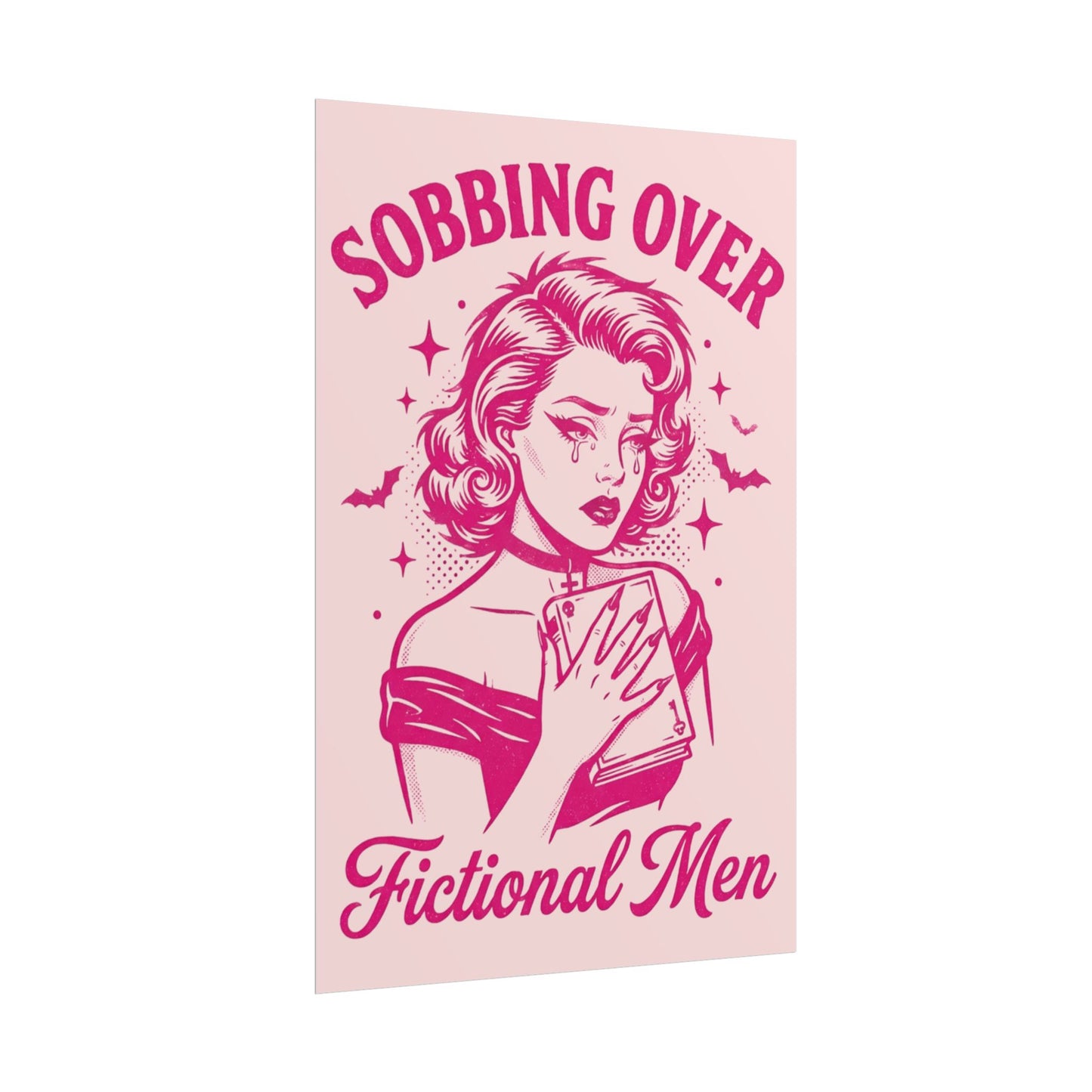 Rolled Poster — Sobbing Over Fictional Men Retro Pop Art Bookish Wall Art