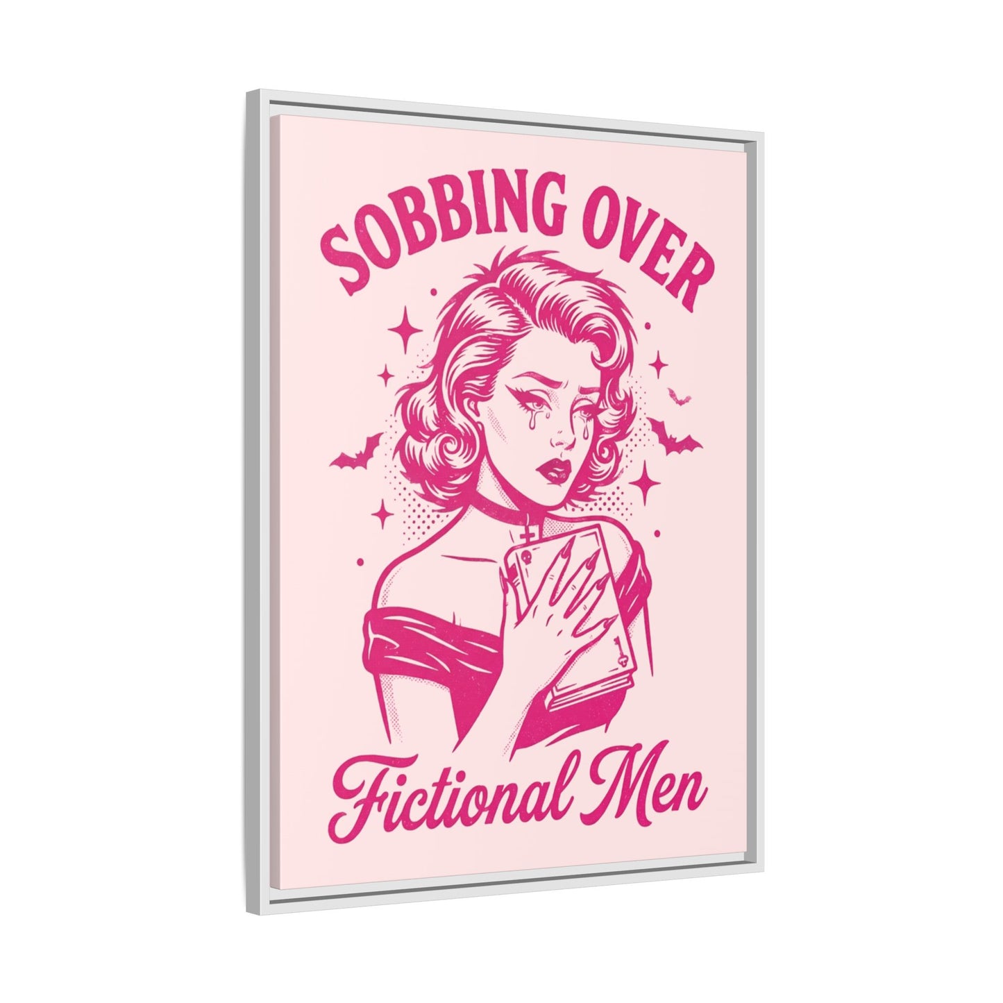 Framed Canvas Print — “Sobbing Over Fictional Men” Retro Pop Art