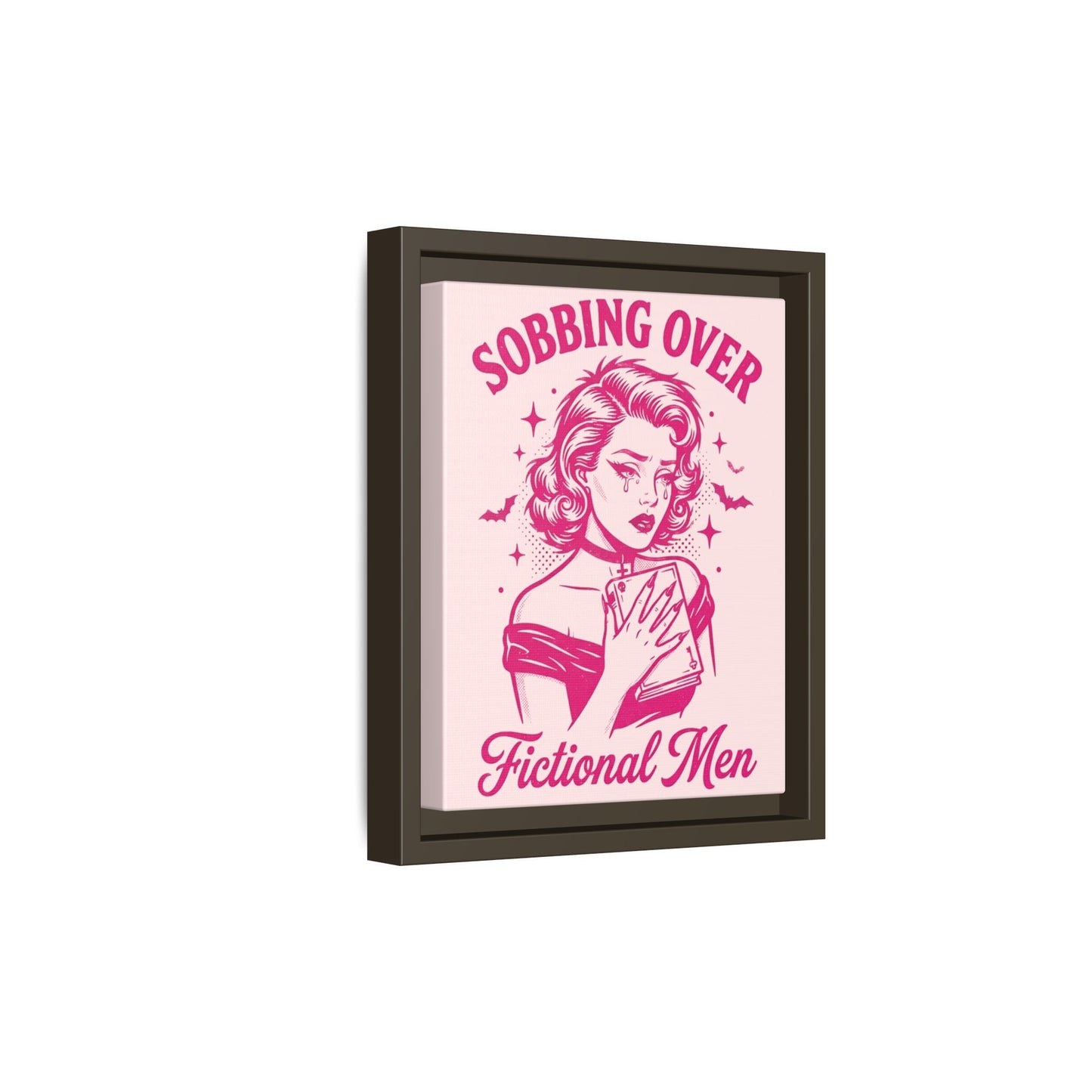 Framed Canvas Print — “Sobbing Over Fictional Men” Retro Pop Art