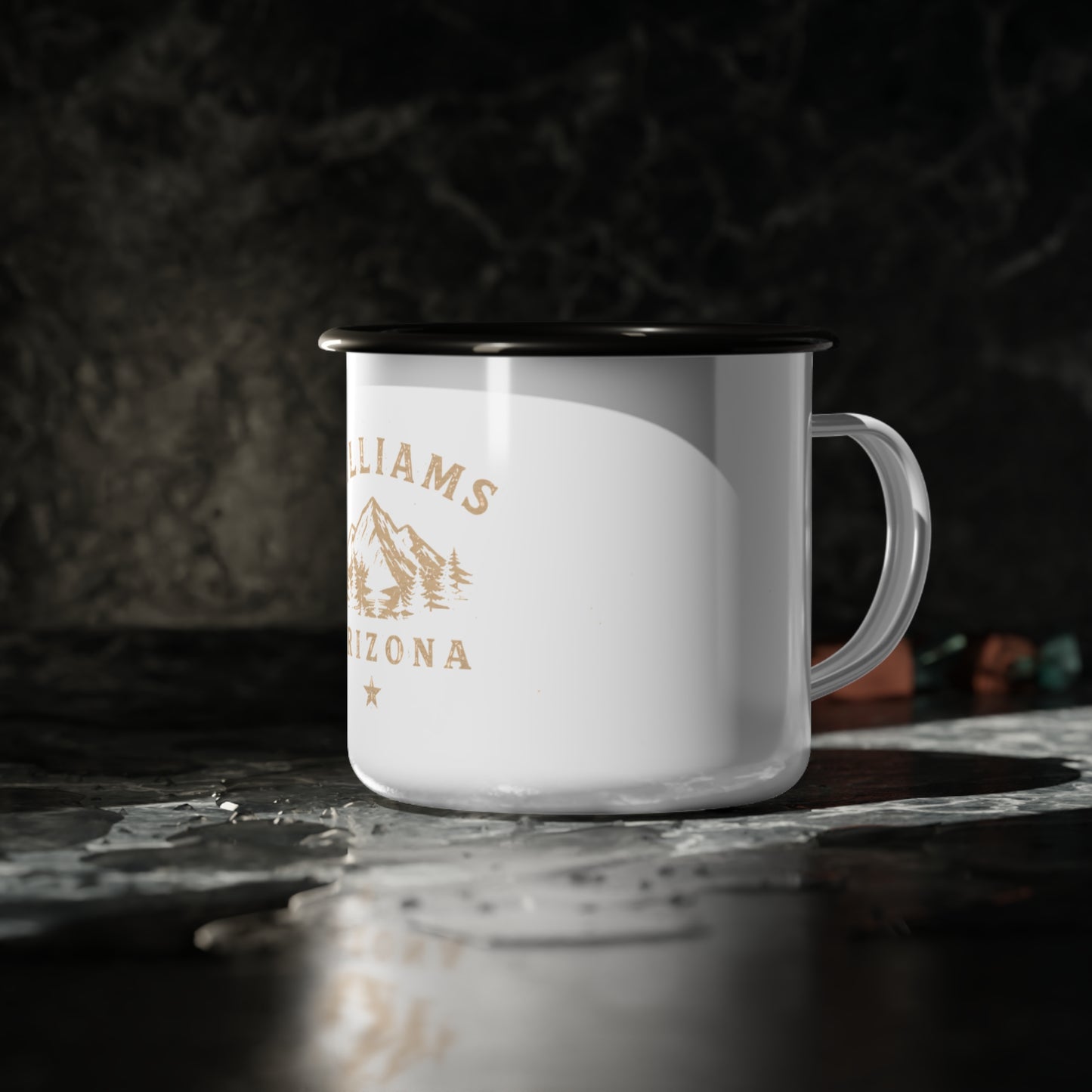 Williams Arizona Enamel Camp Mug — Vintage Mountain Camping Coffee Cup