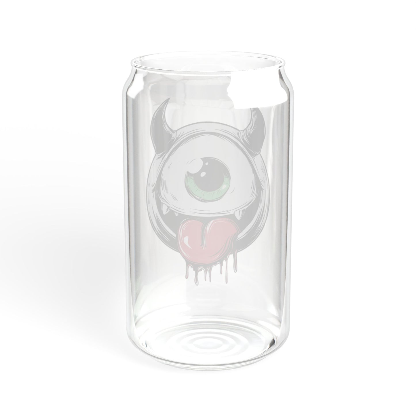 Cute Monster Sipper Glass | Funny One-Eyed Monster Glass Cup | Gothic Iced Coffee Cup | 16oz Glass Can with Bamboo Lid & Straw | Kawaii Gift