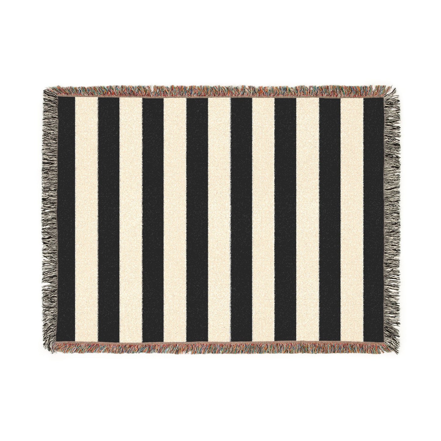 Black & White Striped Woven Blanket, Cotton Throw Blanket with Fringe, Gothic Home Decor, Modern Stripe Couch & Bed Throw